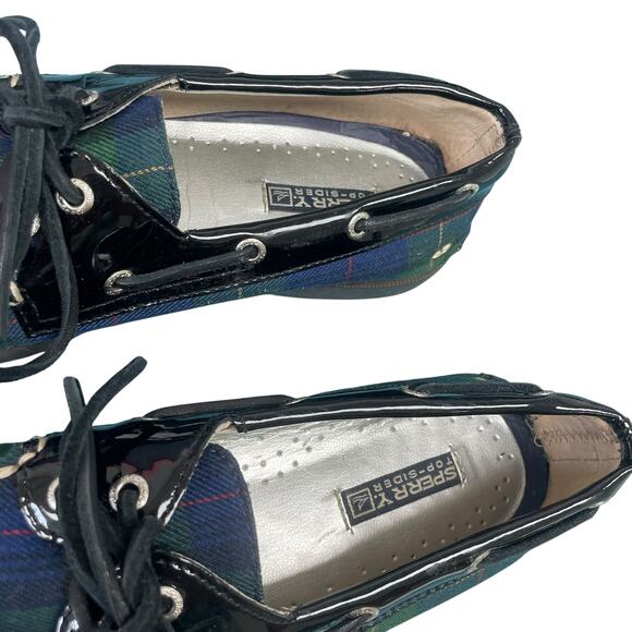 Sperry Tartan Plaid Canvas Patent Leather Trim Lace Up Boat Shoe Womens Size 6 - Picture 5 of 8